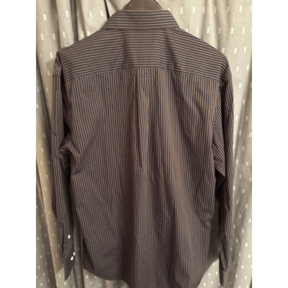 Bogari Mens Dark Brown Green Striped Cotton Button Down Shirt L 16.5 35.5 NWT - Picture 9 of 9